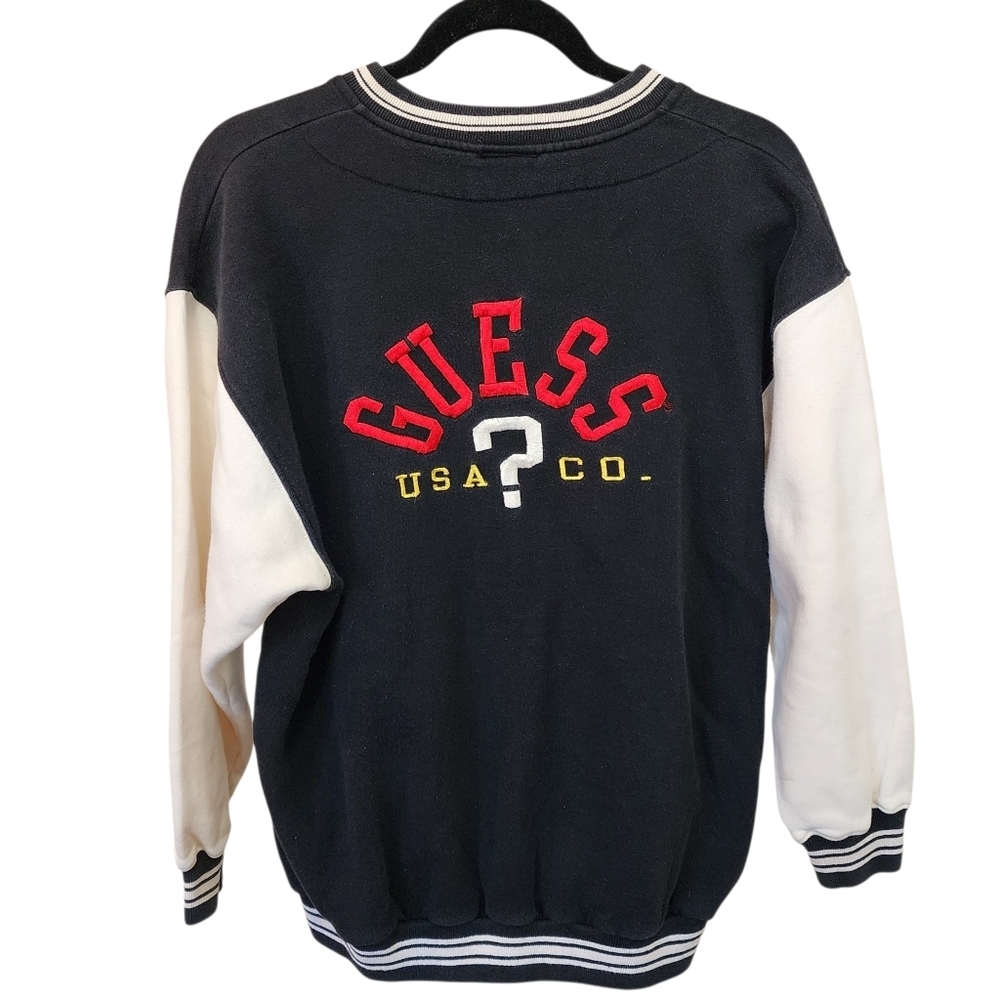 Vintage Guess Varsity Jacket Womens Medium USA 80s 90s Embroidered Back & Chest